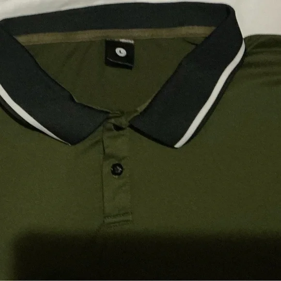 Men's Green Polo Shirt with Black Collar - Picture 2 of 3